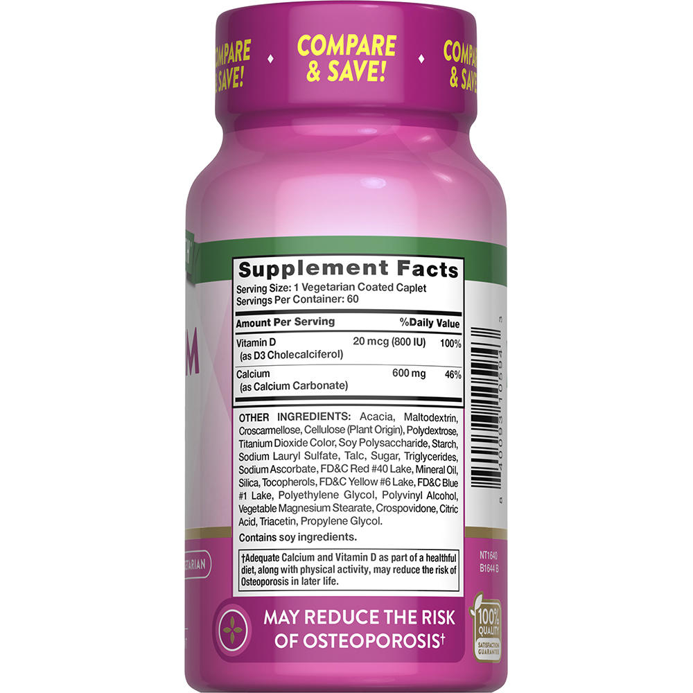 Nature’s Truth® Calcium 600 mg with Vitamin D3 Caplets — 60 Count, Daily Bone Health Support