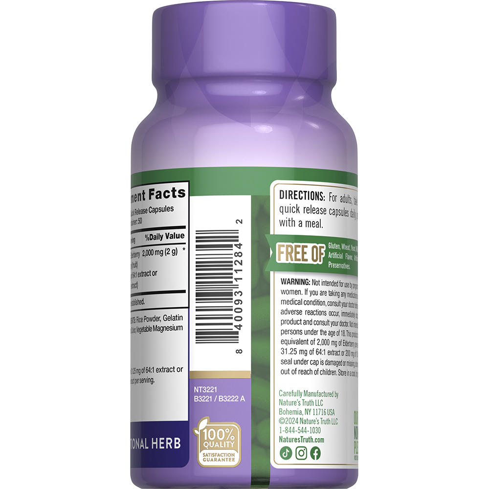 Nature’s Truth® Advanced Sambucus Black Elderberry 2000 mg Capsules — 100 Count, Immune Health Formula