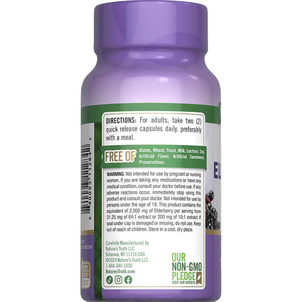 Nature’s Truth® Advanced Sambucus Black Elderberry 2000 mg Capsules — 100 Count, Immune Health Formula