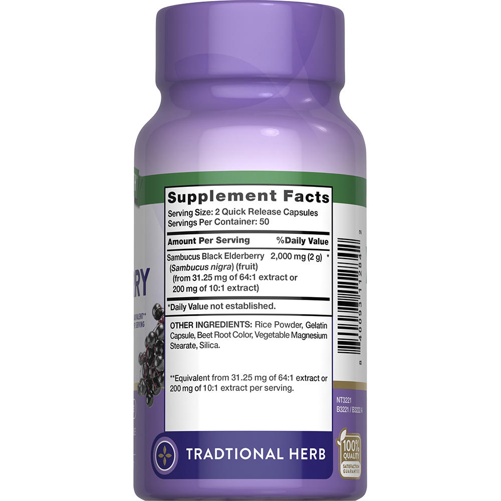 Nature’s Truth® Advanced Sambucus Black Elderberry 2000 mg Capsules — 100 Count, Immune Health Formula