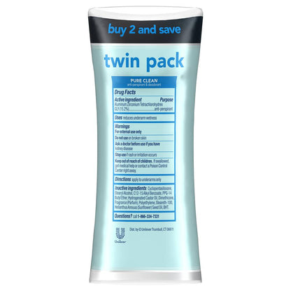 Degree® UltraClear Pure Clean Antiperspirant Deodorant — 2.6 oz, 2 Pack, No White Marks Protection