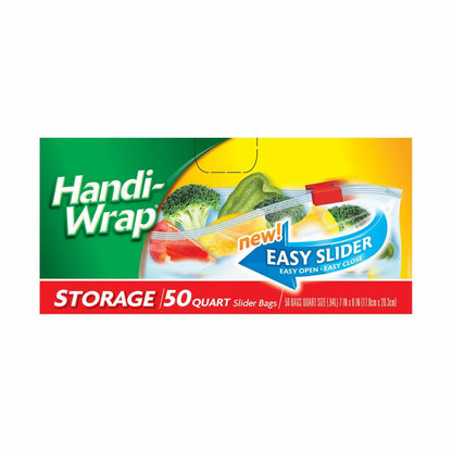 "Handi-Wrap® Quart Slider Storage Bags, 50 Count – Easy Seal & Leak-Resistant"