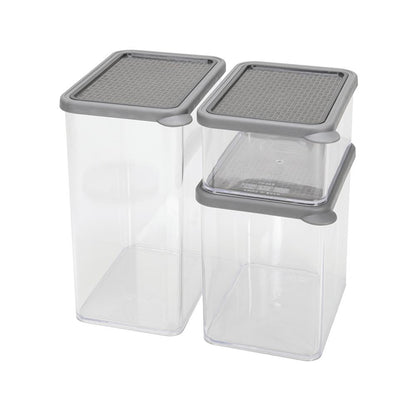 "Casanero 3-Pack Stackable Food Storage Containers – Charcoal, Space-Saving Design"