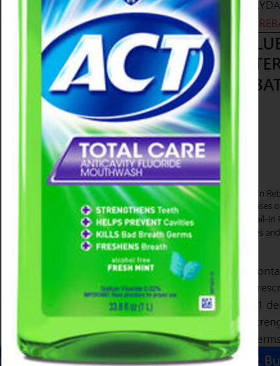 ACT® Total Care Anticavity Fluoride Mouthwash — Fresh Mint, 33.8 oz, Strengthens Enamel & Fights Cavities
