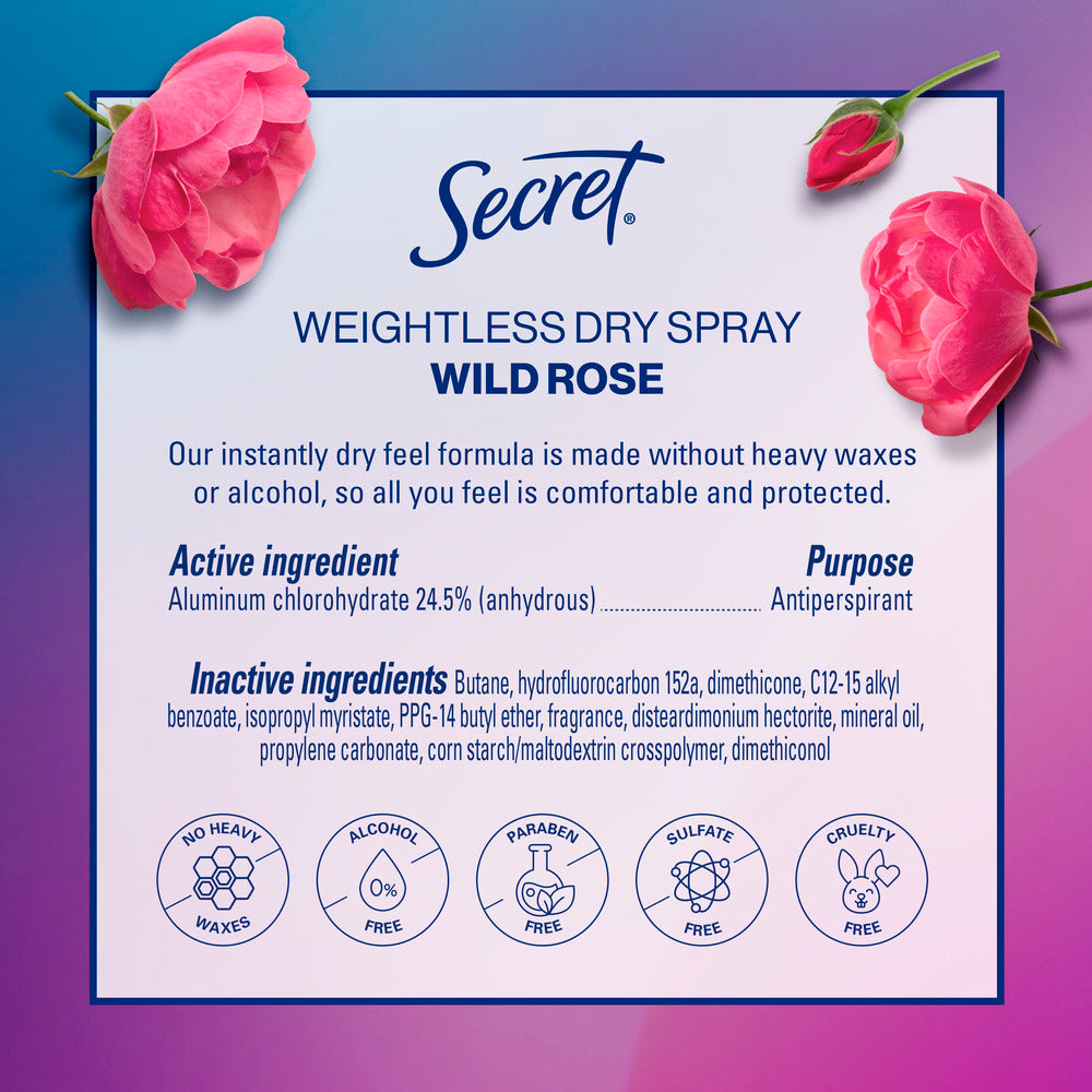 Secret® Wild Rose + Argan Oil Weightless Dry Spray Deodorant — 4.1 oz, Smooth Feel & Long-Lasting Freshness