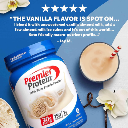 Saim Premier Protein 100% Whey Protein Powder, Vanilla Milkshake, 30g Protein, 23.3 oz, 1.7 lb