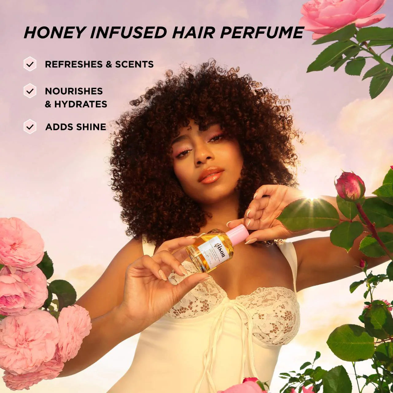 Gisou Wild Rose Honey Infused Hair Perfume — Long-Lasting Floral Hair Fragrance Mist